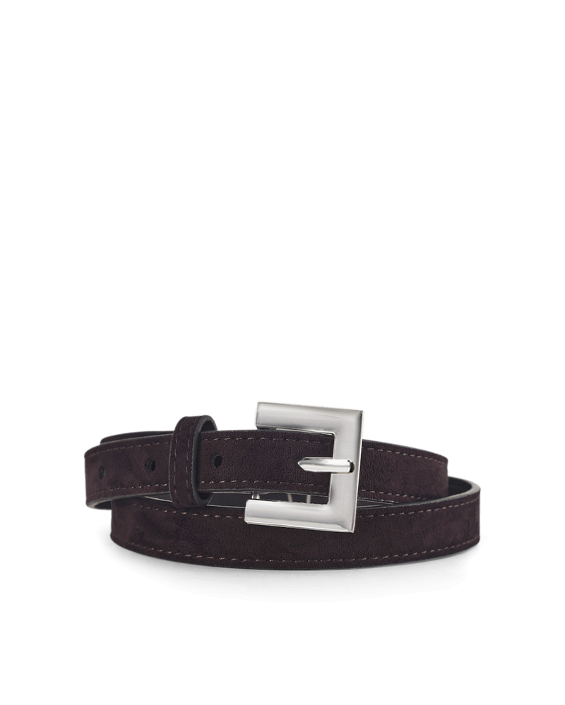 JORDAN BELT - DARK CHOCOLATE SUEDE-SILVER-BELTS-Billini-Billini