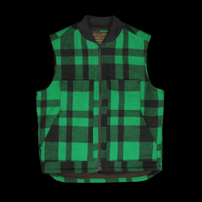 Filson | Lined Mackinaw Wool Work Vest Acid Green / Black Heritage Plaid