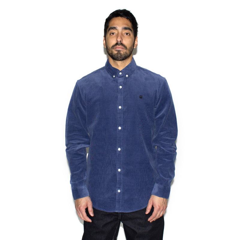 Carhartt WIP | Madison Fine Cord L/S Shirt Style # I030580-1ZV Color : Hudson Blue / Black