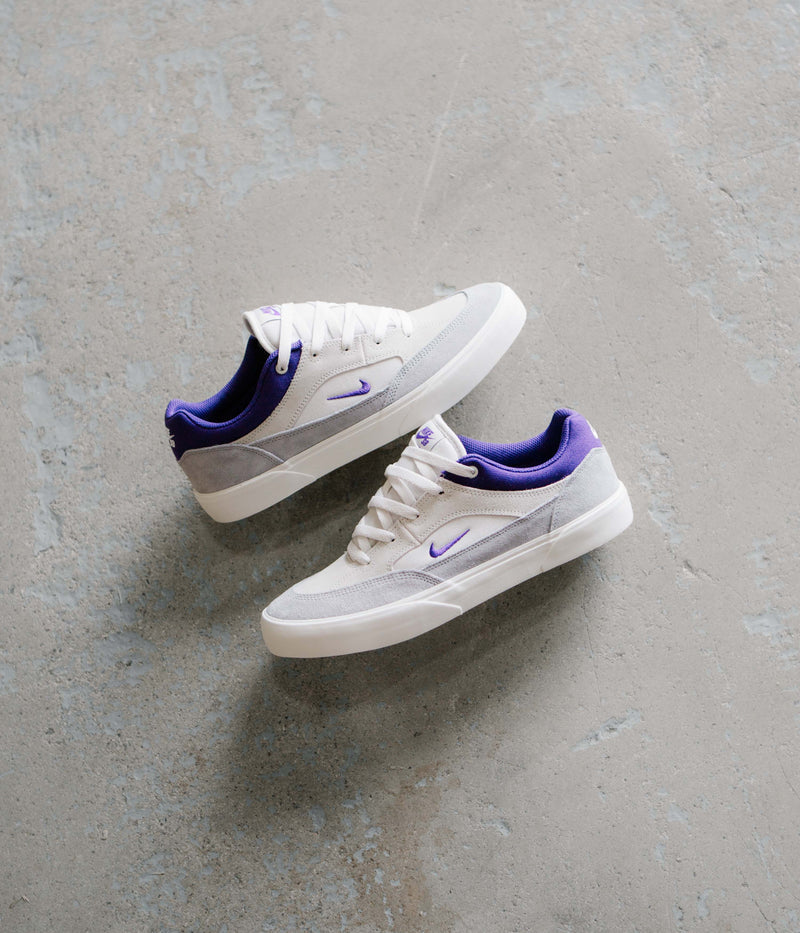 Nike SB Malor Shoes in Platinum Tint and Court Purple and Wolf Grey