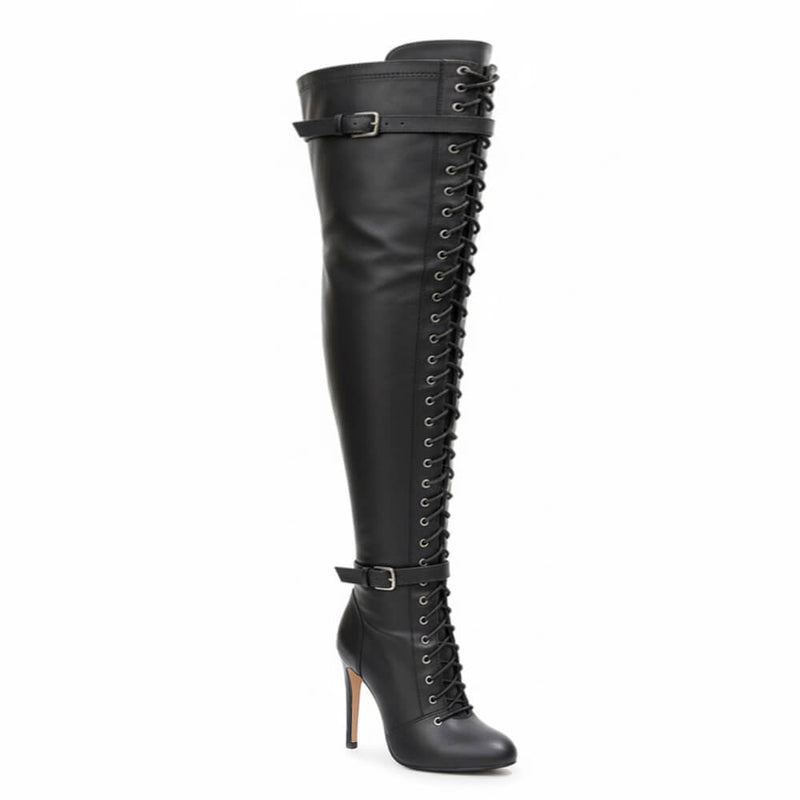 Omani Size Inclusive - Matte - Black Vegan Leather - Street Sole - Thigh Variant Five