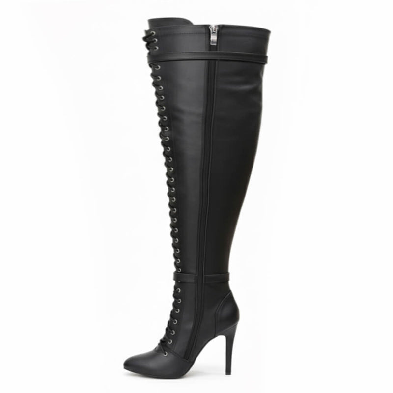 Omani Size Inclusive - Matte - Black Vegan Leather - Street Sole - Thigh Variant Five