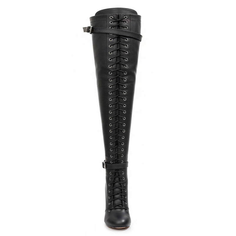 Omani Size Inclusive - Matte - Black Vegan Leather - Street Sole - Thigh Variant Five