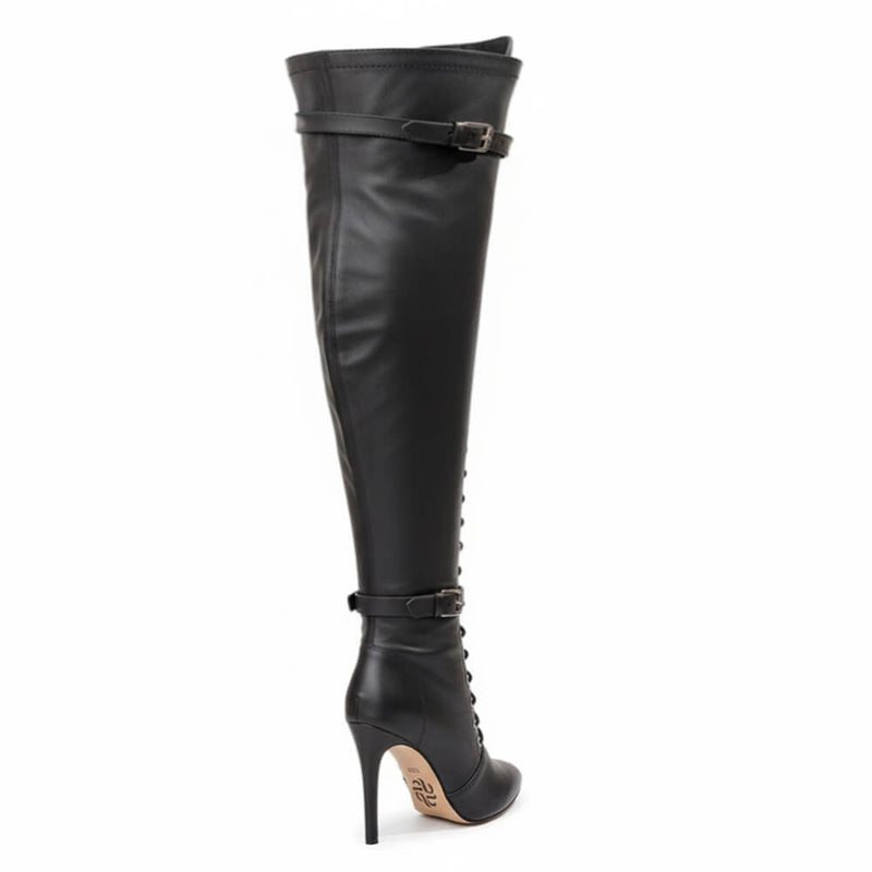 Omani Size Inclusive - Matte - Black Vegan Leather - Street Sole - Thigh Variant Five