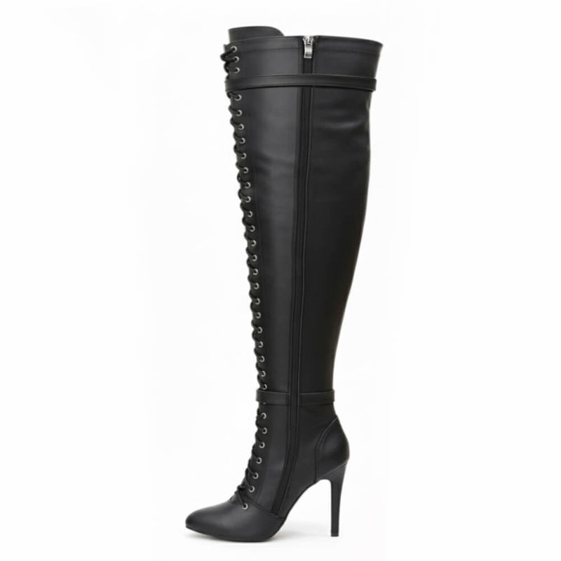 Omani Size Inclusive - Matte - Black Vegan Leather - Street Sole - Thigh Variant Four