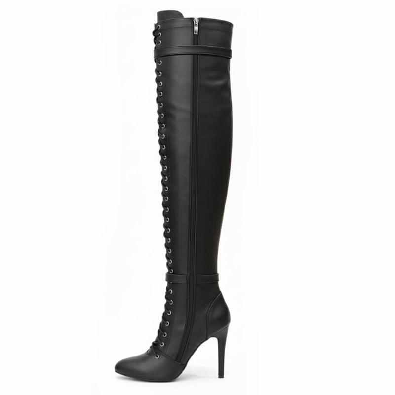 Omani Size Inclusive - Matte - Black Vegan Leather - Street Sole - Thigh Variant One