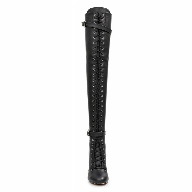 Omani Size Inclusive - Matte - Black Vegan Leather - Street Sole - Thigh Variant One