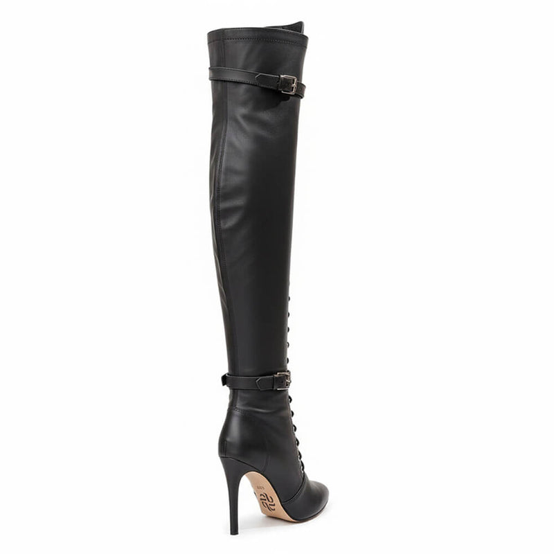 Omani Size Inclusive - Matte - Black Vegan Leather - Street Sole - Thigh Variant One