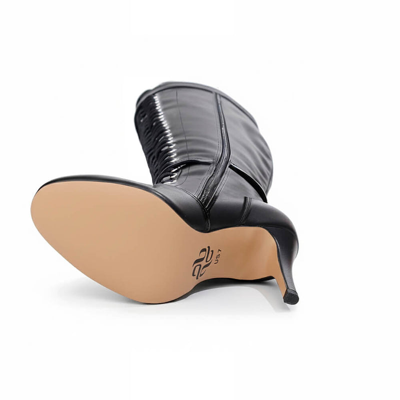Omani Size Inclusive - Matte - Black Vegan Leather - Street Sole - Thigh Variant One