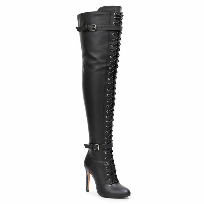 Omani Size Inclusive - Matte - Black Vegan Leather - Street Sole - Thigh Variant Three