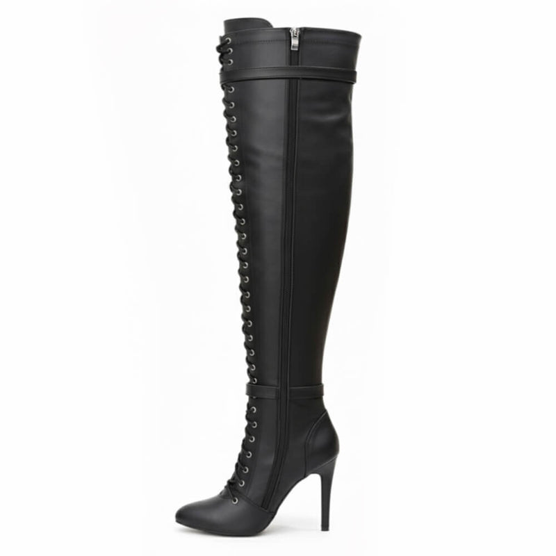 Omani Size Inclusive - Matte - Black Vegan Leather - Street Sole - Thigh Variant Three