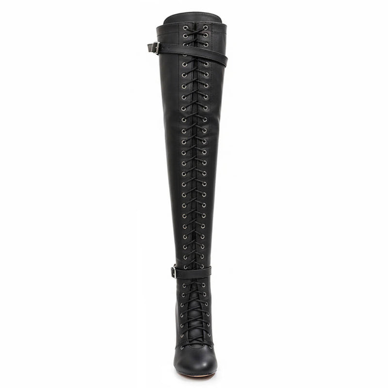 Omani Size Inclusive - Matte - Black Vegan Leather - Street Sole - Thigh Variant Two
