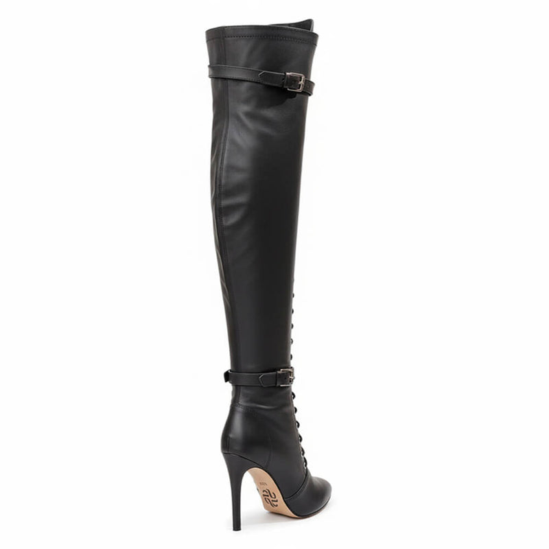 Omani Size Inclusive - Matte - Black Vegan Leather - Street Sole - Thigh Variant Two