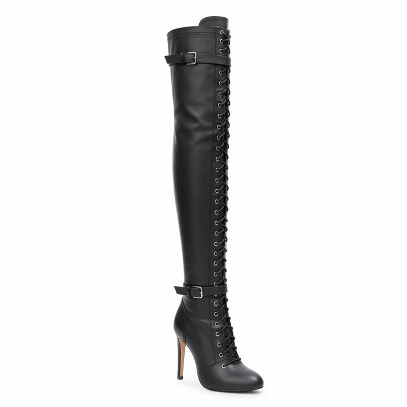 Omani Size Inclusive - Matte - Black Vegan Leather - Street Sole - Thigh Variant Zero