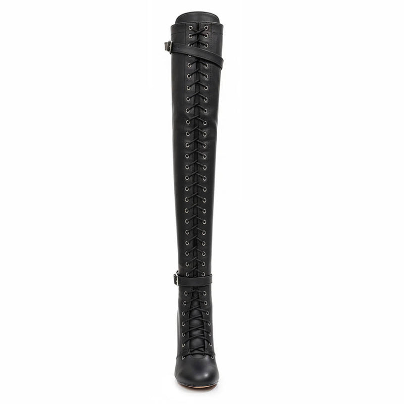 Omani Size Inclusive - Matte - Black Vegan Leather - Street Sole - Thigh Variant Zero