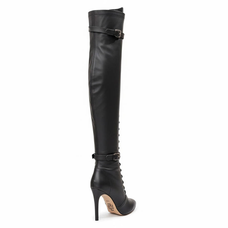 Omani Size Inclusive - Matte - Black Vegan Leather - Street Sole - Thigh Variant Zero
