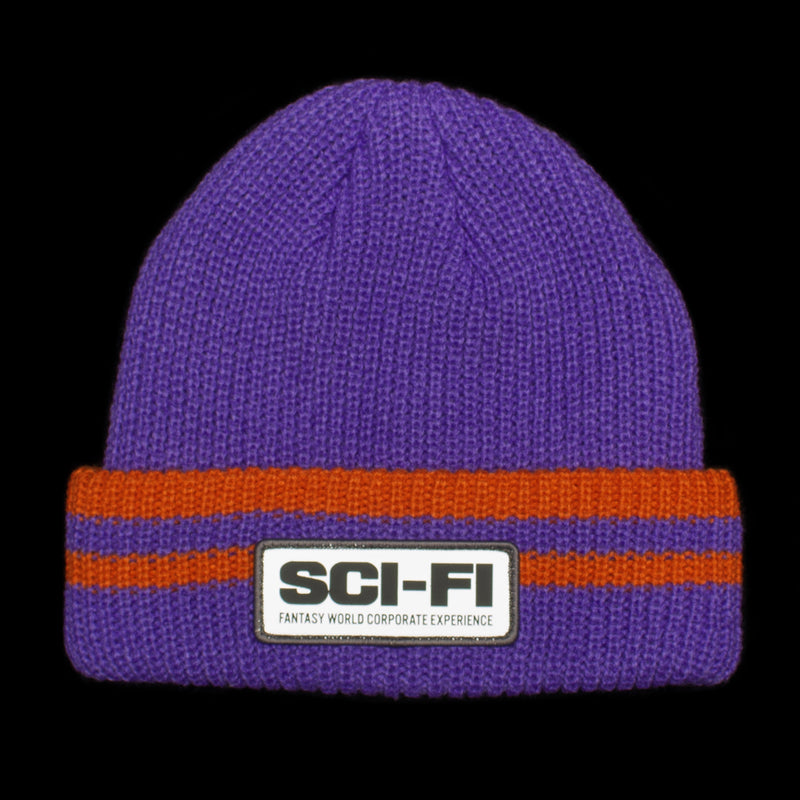 Sci-Fi Fantasy | Reflective Patch Striped Beanie Color : Purple / Orange