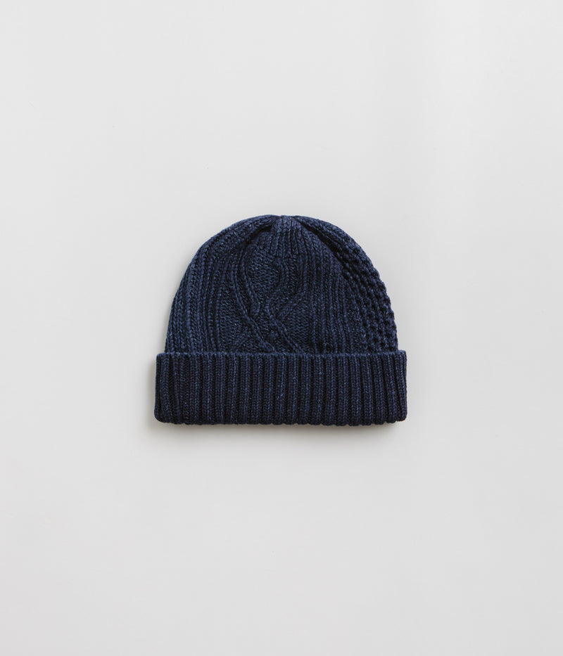 RoToTo Aran Cable Beanie in Dark Denim