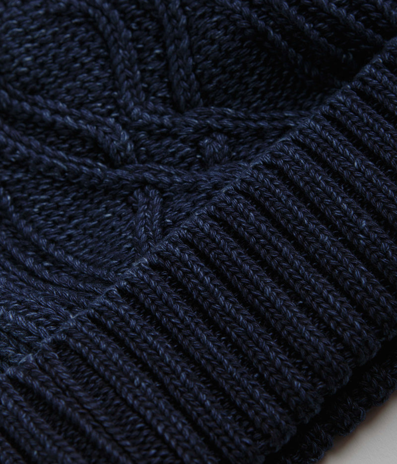 RoToTo Aran Cable Beanie in Dark Denim