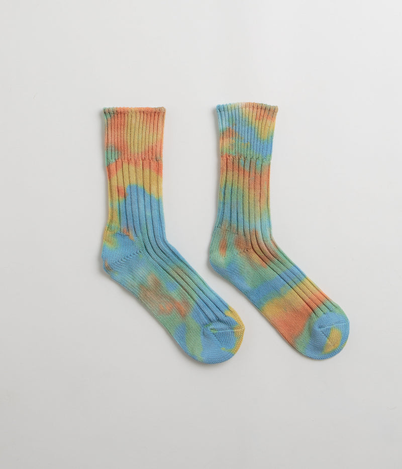 RoToTo Chunky Ribbed Socks in Orange and Light Blue / Light Yellow