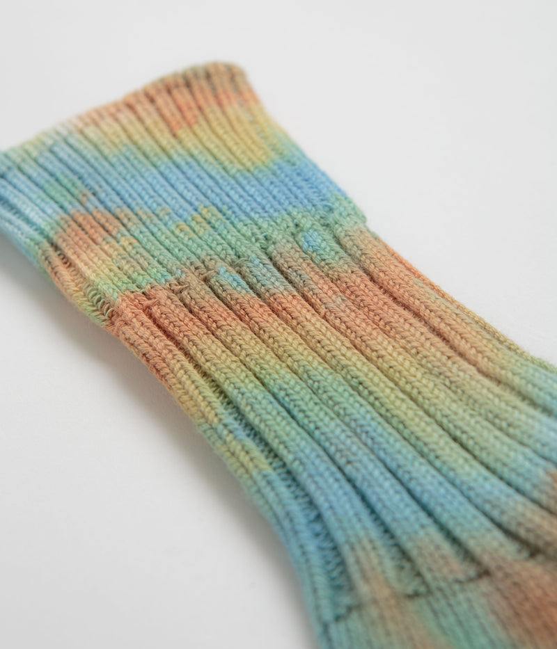 RoToTo Chunky Ribbed Socks in Orange and Light Blue / Light Yellow