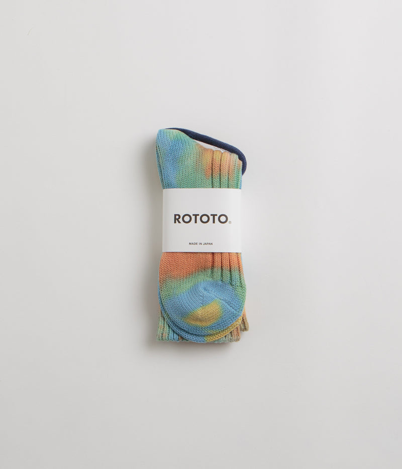 RoToTo Chunky Ribbed Socks in Orange and Light Blue / Light Yellow