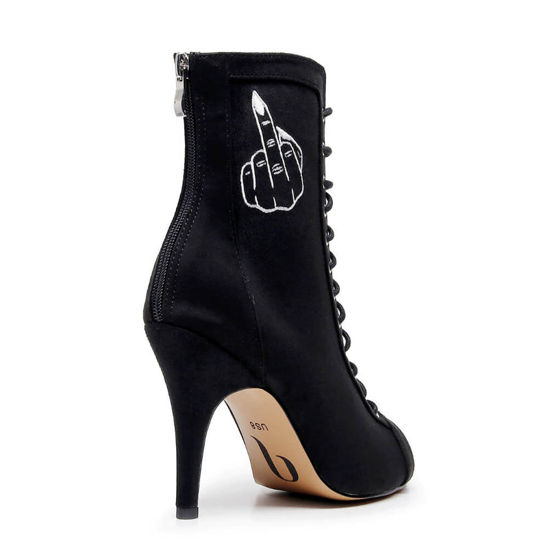 Sierralynn Embroidery - Vegan Suede Black FU Patriarchy - Street Sole