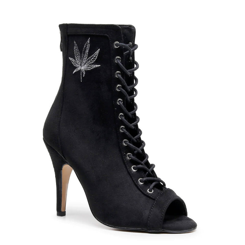 Sierralynn Embroidery - Vegan Suede Black Marijuana Plant - Street Sole