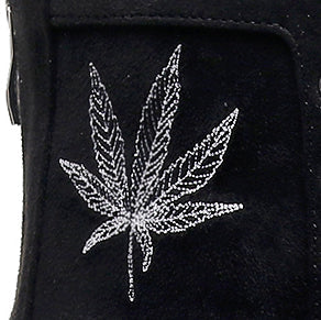 Sierralynn Embroidery - Vegan Suede Black Marijuana Plant - Street Sole
