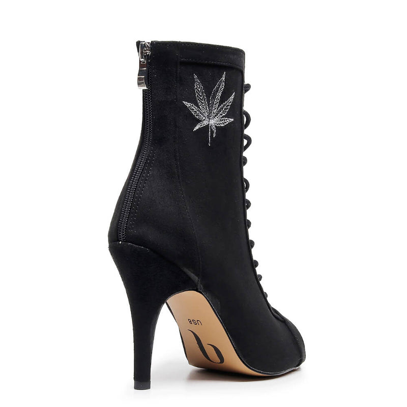 Sierralynn Embroidery - Vegan Suede Black Marijuana Plant - Suede Sole