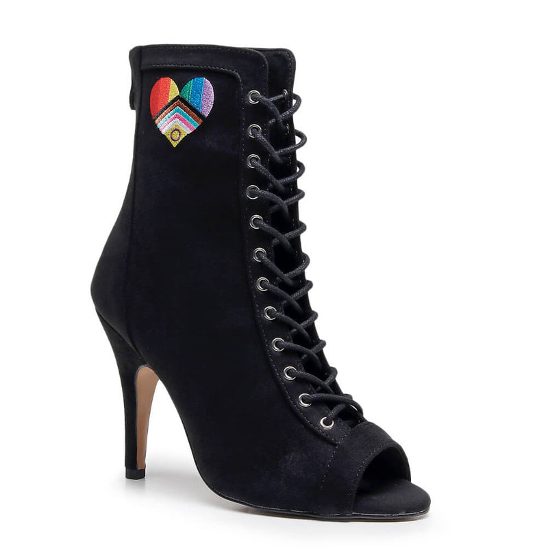 Sierralynn Embroidery - Vegan Suede Black Pride Heart - Suede Sole