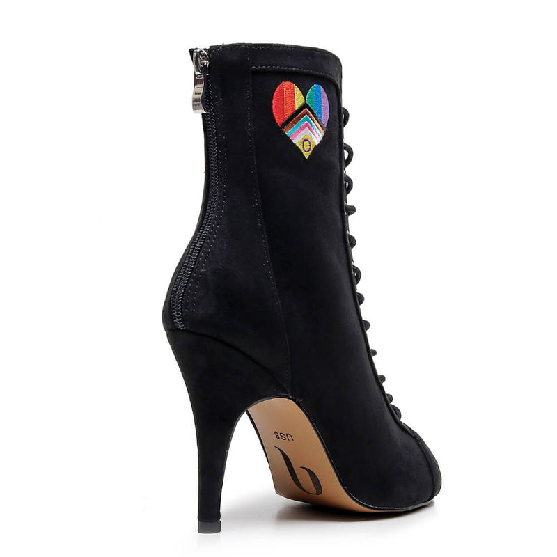 Sierralynn Embroidery - Vegan Suede Black Pride Heart - Suede Sole