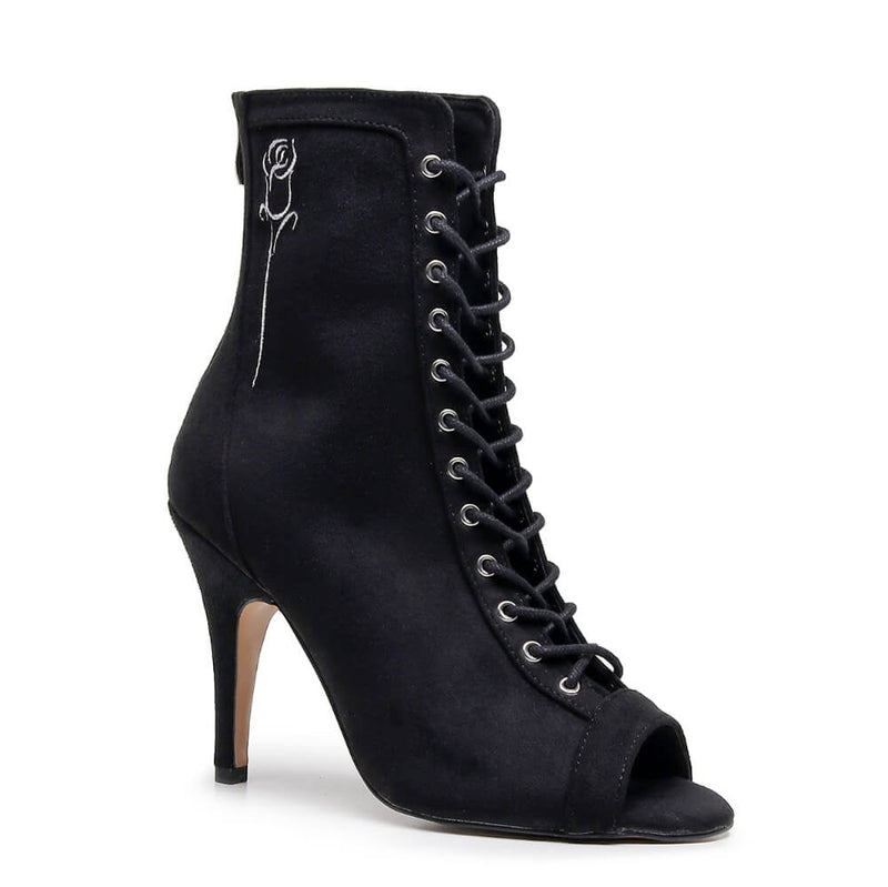 Sierralynn Embroidery - Vegan Suede Black Rose - Suede Sole