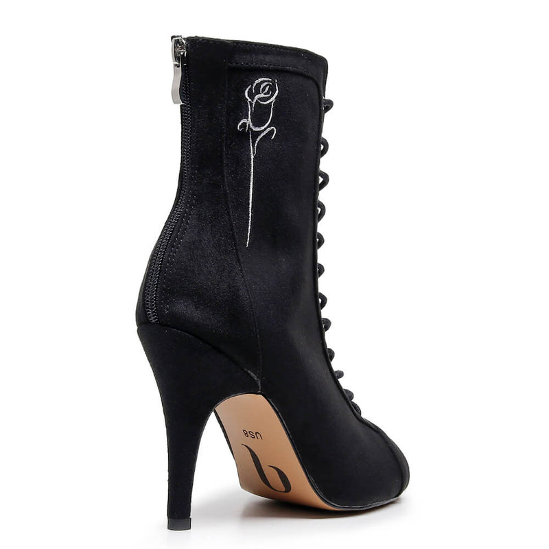 Sierralynn Embroidery - Vegan Suede Black Rose - Suede Sole