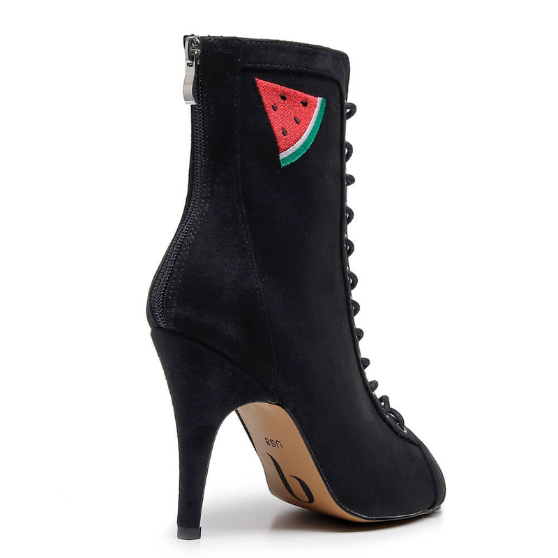Sierralynn Embroidery - Vegan Suede Black Watermelon - Suede Sole