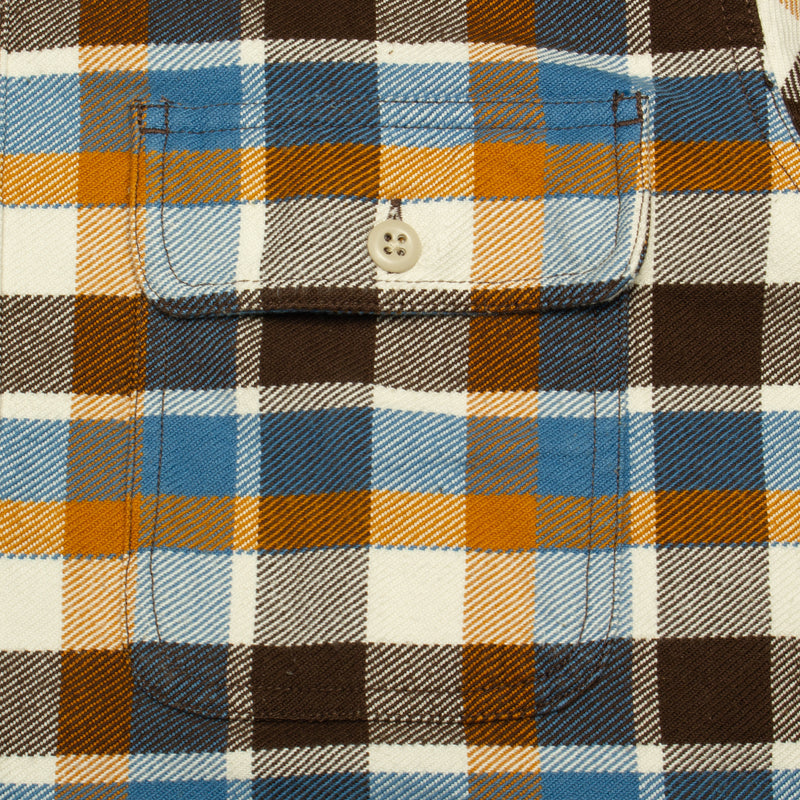 Filson | Vintage Flannel Work Shirt Style # 11010689 Color : Brown / Cream / Ochre / Blue Plaid