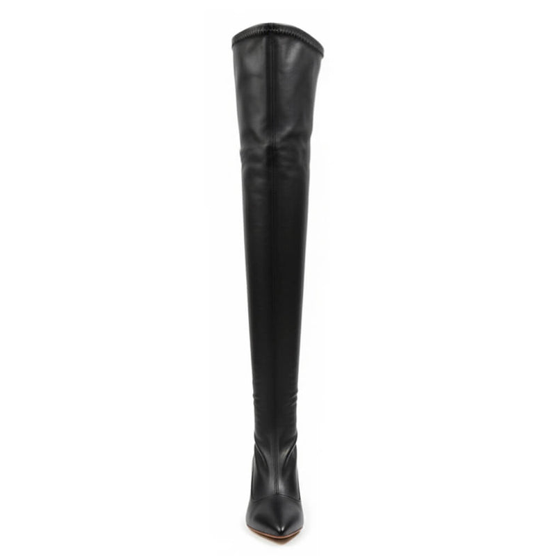 Whitneyy - Black Vegan Stretch Leather - Street Sole - Thigh Variant Two