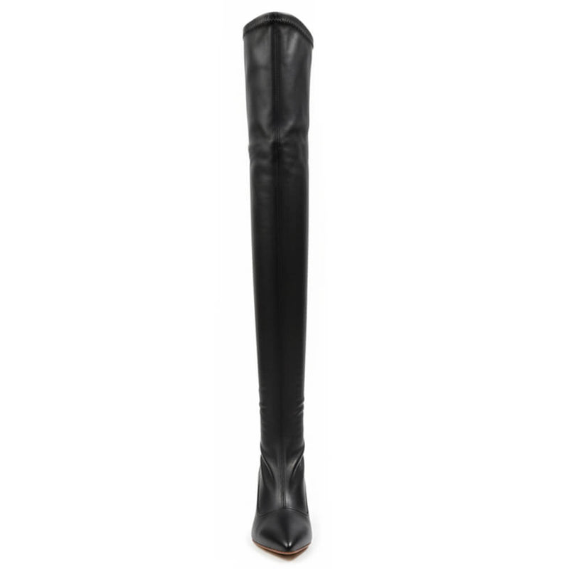 Whitneyy - Black Vegan Stretch Leather - Street Sole - Thigh Variant Zero