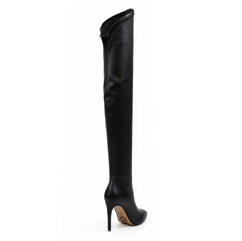 Whitneyy - Black Vegan Stretch Leather - Street Sole - Thigh Variant Zero