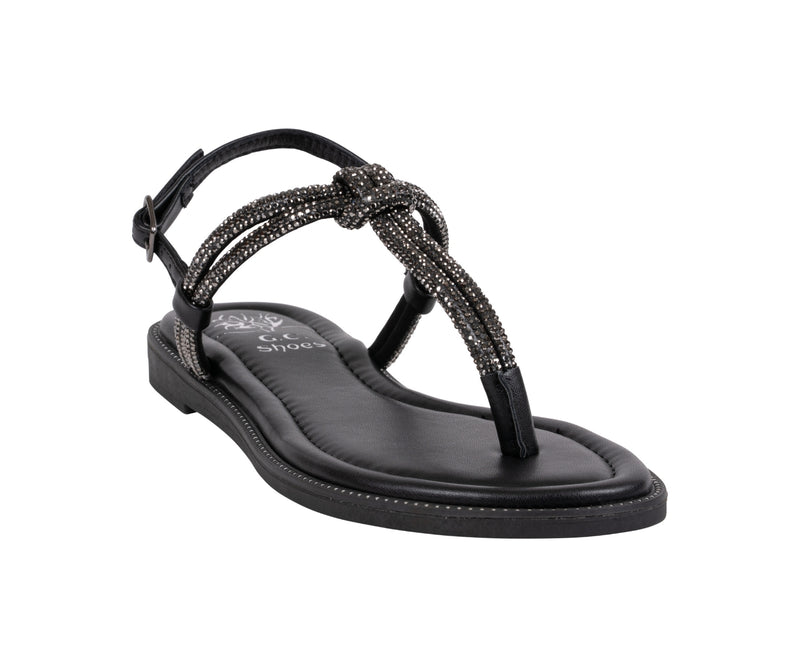 Women’s Alonde Black Embellished T-Strap Flat Sandals