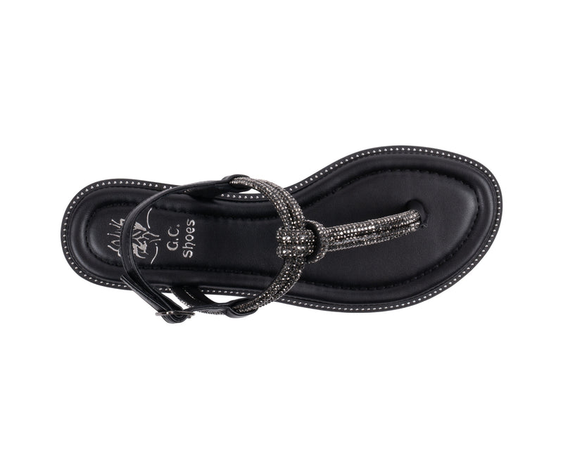 Women’s Alonde Black Embellished T-Strap Flat Sandals