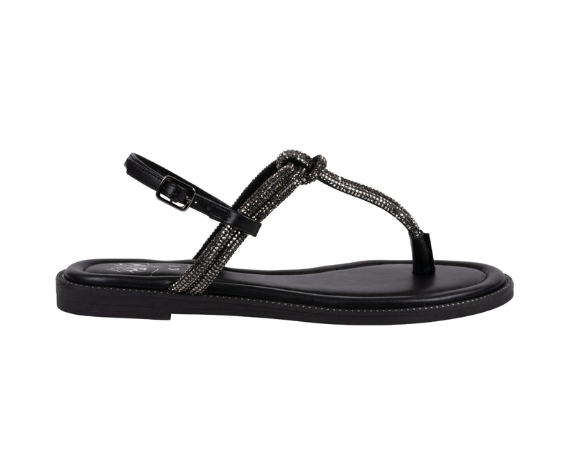 Women’s Alonde Black Embellished T-Strap Flat Sandals