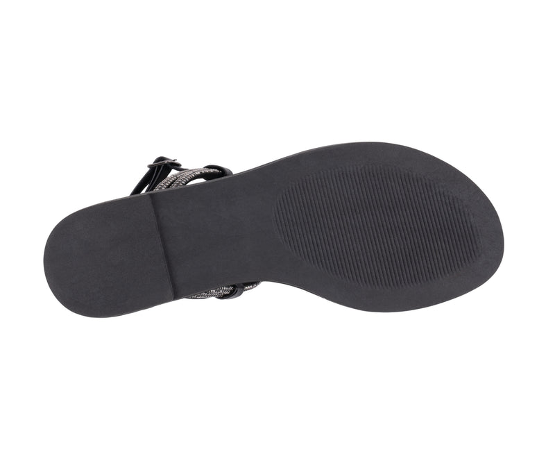 Women’s Alonde Black Embellished T-Strap Flat Sandals