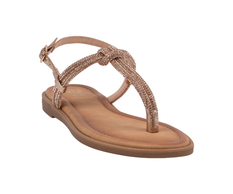 Women’s Alonde Gold Embellished T-Strap Flat Sandals