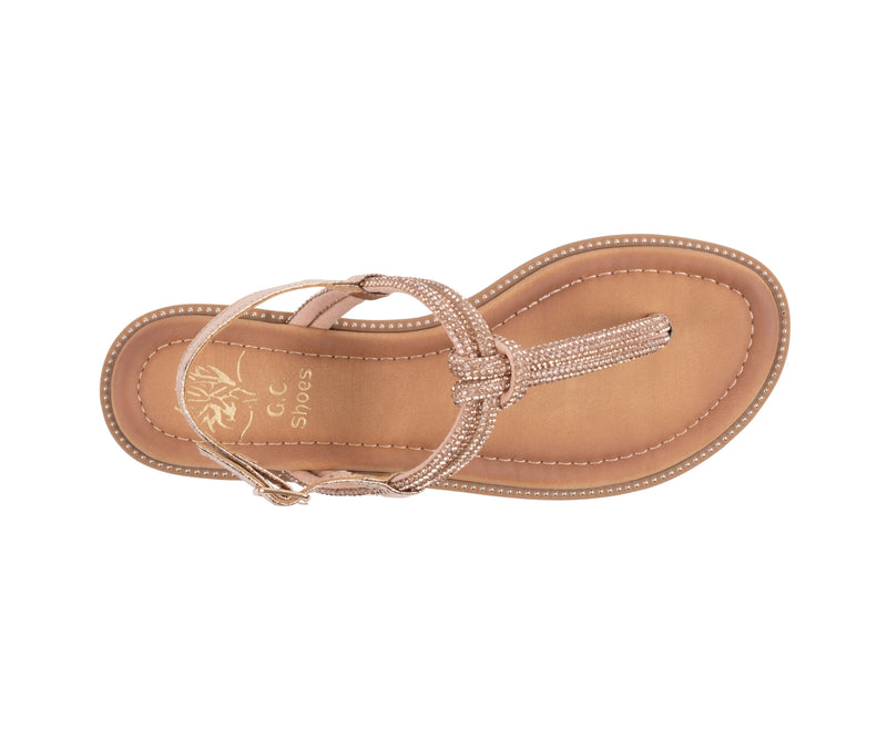 Women’s Alonde Gold Embellished T-Strap Flat Sandals