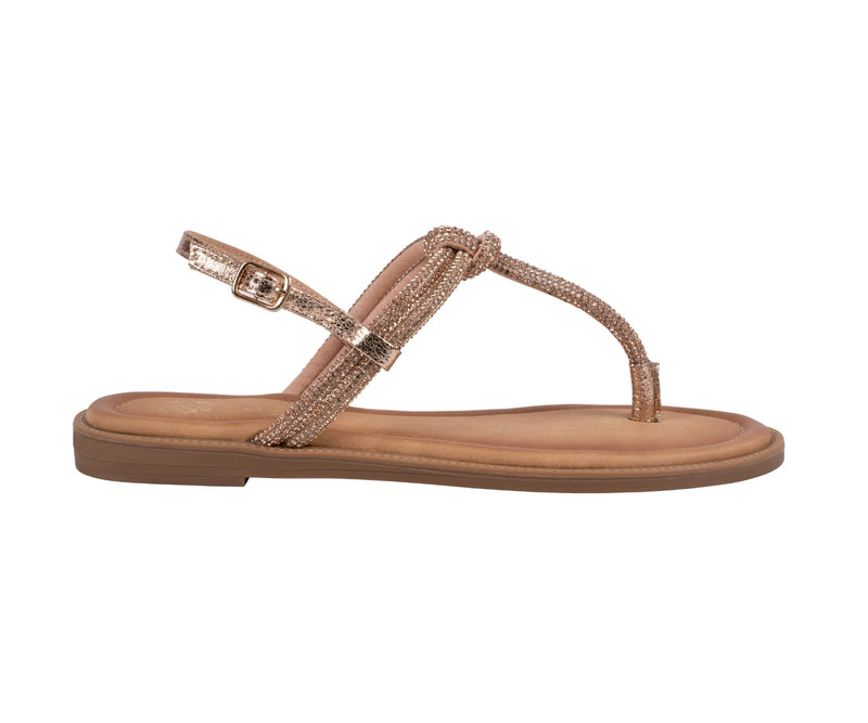 Women’s Alonde Gold Embellished T-Strap Flat Sandals
