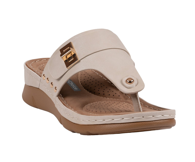 Women's Arla Beige Hardware Thong Sandals