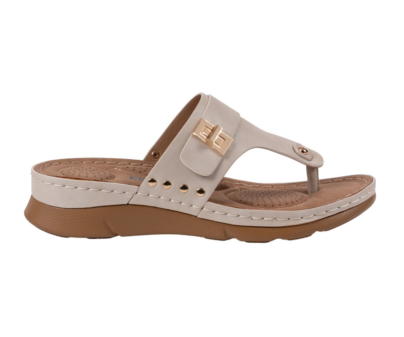 Women's Arla Beige Hardware Thong Sandals