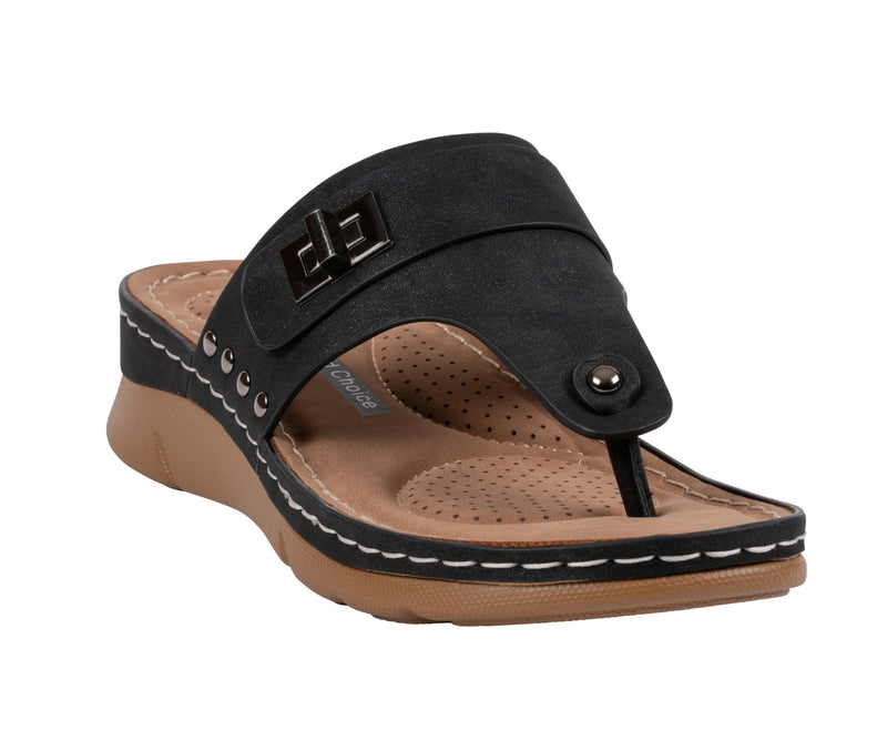 Women's Arla Black Hardware Thong Sandals