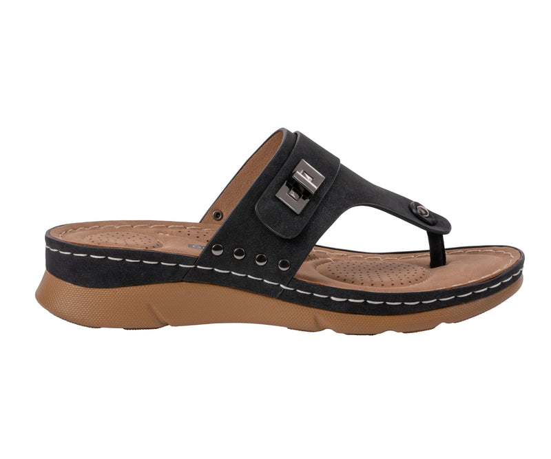 Women's Arla Black Hardware Thong Sandals
